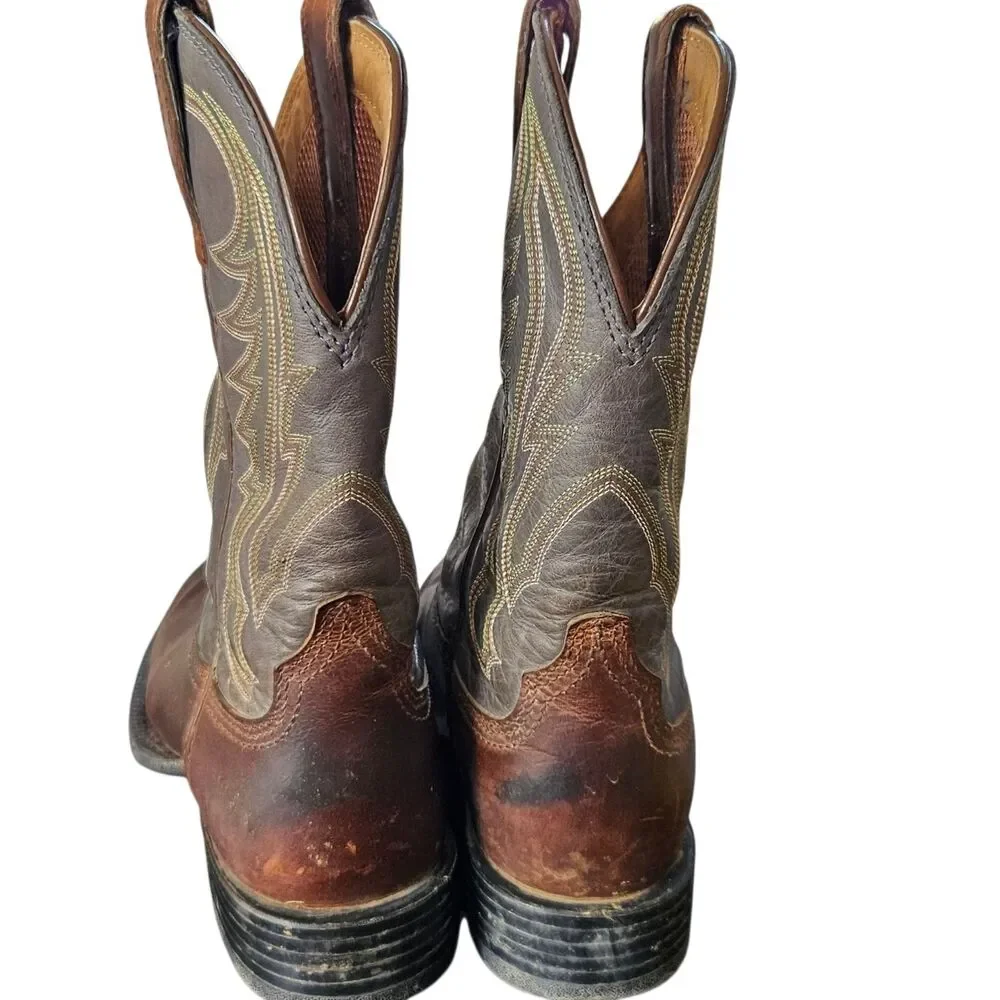 Ariat Brown Leather Round Toe Cowboy Boots 7.5D Style 10010297 Embroidered